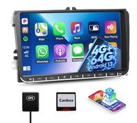 CAMECHO 4+64G Android 13 Car Stereo for VW Polo Golf Caddy T5 Tiguan Skoda Seat, 9 inch Double Din Car Stereo Sat Nav Wireless Carplay Android Auto RDS FM EQ Bluetooth Mirror Link SWC
