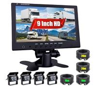 CAMECHO 4 Pin Reversing Camera Kit for Vans, Lorries, Buses & RVs | 9 Inch 4-Channel Split Screen Monitor with 2 Front & 2 Rear | 120° Wide Angle Night Vision IP68 Waterproof | Easy Install