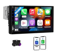 CAMECHO 7" Single Din Car Stereo with Wireless Apple CarPlay Android Auto, HD Touchscreen 1 Din Car Radio with Bluetooth 5.2 FM Radio Mirror Link AUX/TF/USB Head Unit + Steering Wheel Control