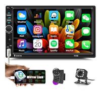 CAMECHO Double din Car Stereo with Bluetooth 7 Inch Touch Screen Car Radio with Mirror link for Android/IOS FM Radio SWC DVR USB AUX TF SD Car Multimedia Player+Backup Camer Remote Control