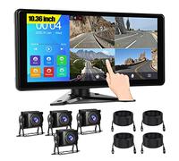 CAMECHO Reversing Camera 10.36 Inch IPS Monitor Kit 4 Split Screen AHD Reverse Camera Waterproof Night Vision DVR Video Recording IP67 Waterproof Camera 12V-36V for Truck/RV/Bus Camper