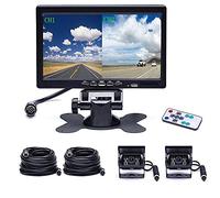 CAMECHO Reversing Camera kit 4 Split Screen 7" LCD Monitor Dual Front Rear View Camera 18 IR Night Vision Waterproof Aviation 4 Pins Connector For Trucks RV Trailer Bus 12V 24V Parking Assistance