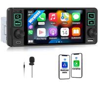 CAMECHO Single Din Car Stereo with 5 Inch InCell Touchscreen Car Radio with Wireless CarPlay Android Auto, 1 Din Head Unit with Bluetooth 5.2 EQ FM Mirror Link Type-C/USB + MIC