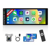 CAMECHO Single Din Car Stereo with Wireless Apple Carplay Android Auto 6.9 Inch Touch Screen Car Radio with Bluetooth 5.0 FM Radio Head Unit Support Mirror Link USB + Remote Control + Reverse Camera