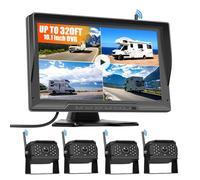CAMECHO Wireless Reversing Camera Kit, 10.1 inch 4 Split Screen IPS HD Display with IP68 Waterproof Night Vision Reversing Camera for Caravan/Bus/Trailer/Truck