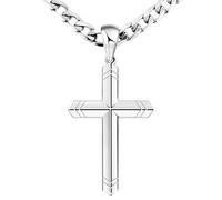 Cameido 925 Sterling Silver Cross Necklace for Men, 18k Gold Over Real Silver Cross Pendant Necklace with 4.5MM Durable Stainless Steel Cuban Link Curb Chain Shiny Cross Necklaces 16-28 Inches, 20 in=