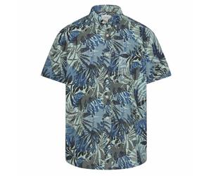 Camel active Men Floral Short Sleeve Button-Down Shirt Indigo Blue Regular Fit