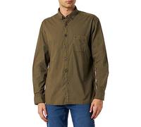 camel active Men's Long Sleeve Cotton Shirt with Patch Chest Pocket, Olive, M