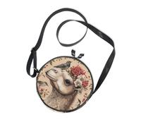Camel Birds Flowers Vintage Style Round West Crossbody Purse Womens Beauty with Adjustable Strap Handbags Have a meal Canvas Messenger Purse