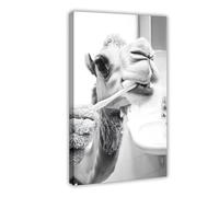Camel Brushing Teeth, Funny Bathroom Wall Art, Cute Laundry Room Decor, Animals in Bathroom, Retro Camel Humor Print, Ai Art-1