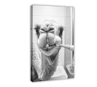 Camel Brushing Teeth_ Funny Bathroom Wall Art_ Cute Laundry Room Decor_ Animals in Bathroom_ Retro Camel Humor Print_ Ai Art-1_4