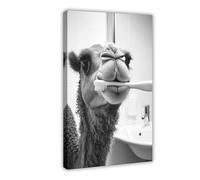 Camel Brushing Teeth_ Funny Bathroom Wall Art_ Cute Laundry Room Decor_ Animals in Bathroom_ Retro Camel Humor Print_ Ai Art-1_3