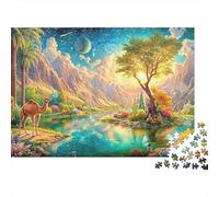 Camel by Oasis Under Starry Sky 1000 Piece Jigsaw Puzzle Desert-style Camel Classic Jigsaw Puzzles for Kids & Adults 70x50cm/1000pcs