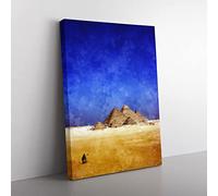 Camel By The Pyramids Of Giza Painting Modern Canvas Wall Art Print Ready to Hang, Framed Picture for Living Room Bedroom Home Office Décor, 50x35 cm (20x14 Inch)