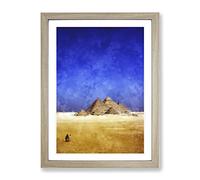 Camel By The Pyramids Of Giza Painting Modern Framed Print | A3 Oak Framed Wall Art | Ready to Hang | Modern Animal Picture | Living Room Bedroom Lounge Office