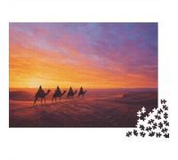 Camel Caravan Crossing The Sahara Dunes - Orange And Purple Sky 1000pcs (75x50cm) Erwachsenenpuzzle - Erwachsenenpuzzle DIY-Puzzlespielzeug