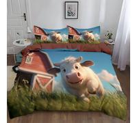 Camel Cartoon Style Farm Cow Duvet Cover Set Microfiber, Luxury Reversible Quilt Cover Easy Care Bed Linen Soft Cosy Bedding Sets Pillowcase - Cot-bed (120 cm x 150 cm)