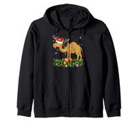 Camel Christmas Lights Reindeer Santa Hat Adult & Kids Zip Hoodie