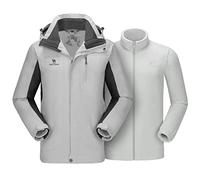 CAMEL CROWN Men’s Ski Jacket 3 in 1 Waterproof Winter Jacket Snow Jacket Windproof Hooded with Inner Warm Fleece Coat, Silver Grey, Large