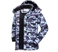 CAMEL CROWN Men's Mountain Snow Waterproof Ski Jacket Detachable Hood Windproof Fleece Parka Rain Jacket Winter Coat, Camo Gray Black, M