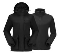 CAMEL CROWN Women's Ski Jacket 3 in 1 Winter Jacket Waterproof Jacket Windbreaker Snow Coat with Inner Warm Fleece Coat, Black, XXL