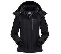 CAMEL CROWN Women's Ski Jacket Waterproof Warm Coat Winter Fleece Snow Coat Hooded Snowboarding Jacket, Black, X-Large