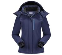 CAMEL CROWN Women's Ski Jacket Waterproof Warm Winter Fleece Snow Coat Hooded Snowboard Jacket, blue, XL