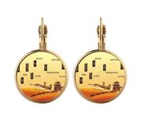 Camel Desert Along the Way to the Silk Road Map Gold Clip On Drop Earrings Non Piercing Dangle Jewelry