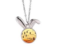 Camel Desert Along the Way to the Silk Road Map Rabbit Necklace Pendant Bunny Animal Jewelry Gift