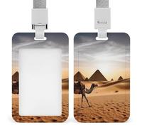 Camel Desert ID Badge Holder with Vertical Card Badge Holder Waterproof Plastic Card Sleeve Badges Protector Case Name Tag ID Card Holder for Office Doctor Nurse Teachers