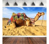 Camel Desert Photography Backdrop Dune Blue Skies White Cloud Dry Sands Caravan Background for Adult Photo Booth Shoot Studio 180X120cm