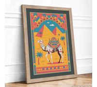 Camel in Desert Gold Boho Framed Wall Art Print A1 (84.1×59.4cm) Oak, Wall Decor for Living Room, Bedroom, Office & Home, Ready to Hang, Art Gift