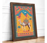 Camel in Desert Gold Boho Framed Wall Art Print A3 (42×29.7cm) Walnut, Wall Decor for Living Room, Bedroom, Office & Home, Ready to Hang, Art Gift