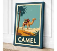 Camel in the Desert Vintage Canvas Wall Art Print 24x16 Inch