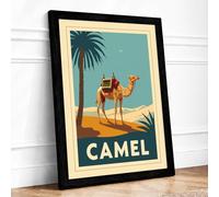 Camel in the Desert Vintage Framed Wall Art Print A2 Black