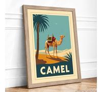 Camel in the Desert Vintage Framed Wall Art Print A3 (42×29.7cm) Oak, Wall Decor for Living Room, Bedroom, Office & Home, Ready to Hang, Art Gift