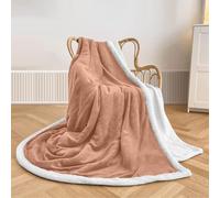 (Camel, Large - 200x240 cm) 480GSM Reversible Thick Plush Sherpa Throw Blanket For All Seasons