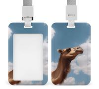 Camel Looking Up at The Sky Badge Holders with Push-Pull Slot&Lanyard Waterproof Plastic Vertical Work ID Card Holder Portable Travel Document Protector Detachable Card Protector