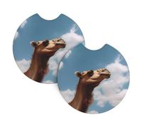 Camel Looking Up At The Sky Car Coasters 2 Pack Shockproof Cups Pads Car Cup Holder Coasters For Hot Drinks Truck Men 6.9Cm