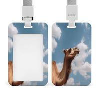 Camel Looking Up at The Sky ID Badge Holder with Lanyard Vertical Plastic Card Case Protector Pouch with Clear Window Detachable Name Tag Clips for Nurse Doctor Teacher Office Use