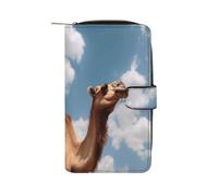 Camel Looking Up at The Sky Wallet Multifunctional Leather Wallets for Men Compact Long Wallet Credit Card Holder Passport Bag