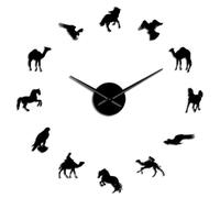Camel n Horse Equestrian Peregrine Falcon Mixed Wildlife Designs DIY Wall Clock Dessert Animals Wall Art Stickers Watch(Black,37inch)