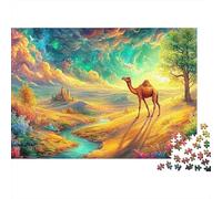 Camel near Castle in Colorful Desert 1000Pc Jigsaw Puzzle Desert-style Camel Premium Quality, Great for Adults & Kids 52x38cm/1000pcs