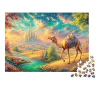 Camel near Stream with Futuristic City 1000Pc Jigsaw Puzzle Desert-style Camel Premium Quality, Great for Adults & Kids 70x50cm/1000pcs