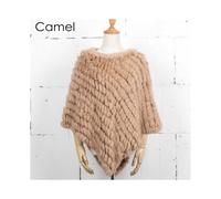 (Camel, One Size) Women Knit Rabbit Fur Shawl Poncho Cape Robe Tippet Wrap Female Girl Warm Coat Jakcet CK701