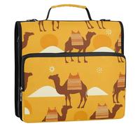 Camel Orange Simple 3 Rings 1.5 inch Office Binder Organizer with Strap Multi-Pocket Portfolios Portfolio Organizer Suitable for Middle School Cartera portátil