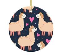 Camel Pink Heart Christmas Ceramic Ornament Round Hanging Decoration with Gold String, Double-Sided Print Holiday Keepsake Gift for Home & Tree