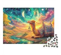 Camel Rests by Stream Under Starry Sky 1000-Piece Jigsaw Puzzle Desert-style Camel Classic Educational Game for Family Puzzle Time 52x38cm/1000pcs