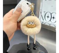 (Camel, Rex rabbit plush ball) Cute imitation Rex rabbit fur big mouth small coal briquettes car keychain pendant Korean plush school bag pendant gift
