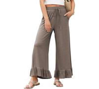 ,camel,S,Women's Summer Ruffled Nine-point Pants, Wide Leg Pants Thin Loose Casual Home Breathe Trousers, Wearable Outside